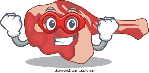 Dibujo de caricatura de una pierna de cordero en un personaje de super héroe