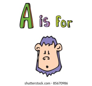 Cartoon drawing of  Letter A is for Ape
