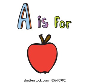 Cartoon drawing of  Letter A is for Apple