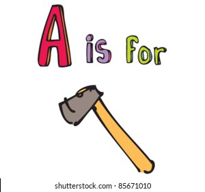 Cartoon drawing of  Letter A is for Axe