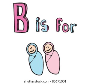 Cartoon drawing of  Letter B is for Baby