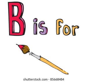 Cartoon drawing of  Letter B is for Brush