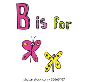 Cartoon drawing of  Letter B is for Bucket