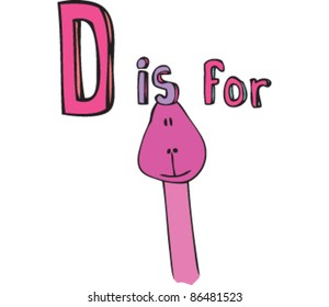 Cartoon Drawing of Letter 'D is for dinosaur'