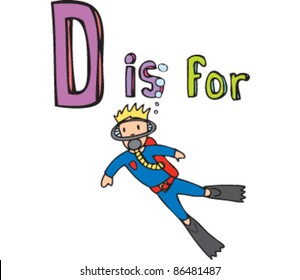 Cartoon Drawing of Letter 'D is for diver'