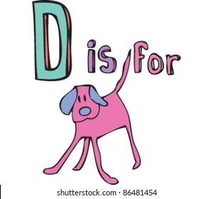 Cartoon Drawing of Letter 'D is for dog'