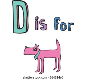 Cartoon Drawing of Letter 'D is for dog'