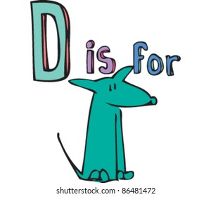Cartoon Drawing of Letter 'D is for dog'
