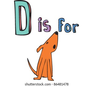 Cartoon Drawing of Letter 'D is for dog'