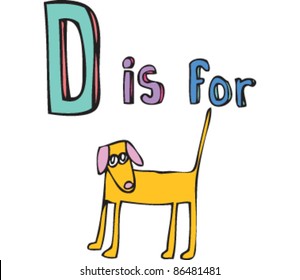 Cartoon Drawing of Letter 'D is for dog'