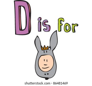 Cartoon Drawing of Letter 'D is for donkey'