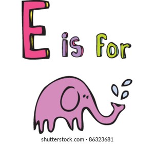 Cartoon Drawing of Letter 'E is for Elephant'