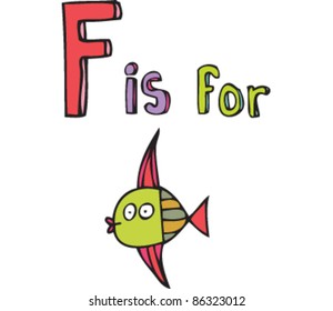 Cartoon Drawing of Letter 'F is for' fish