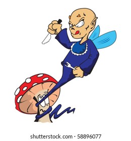 cartoon drawing of a little devil and a mushroom