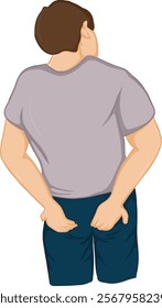 Cartoon drawing of a man with constipation, stomachache, hemorrhoids, stomachache, intestines, pain, health care medicine concept.vector illustration.