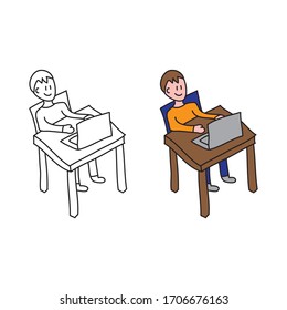 cartoon drawing of a man using a laptop