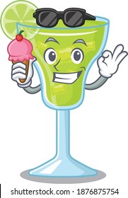 A cartoon drawing of margarita cocktail holding cone ice cream