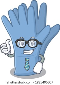 cartoon drawing of medical gloves Businessman wearing glasses and tie