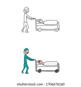 cartoon drawing of a medical worker and a patient
