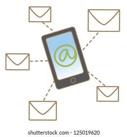 cartoon drawing of mobile mail concept