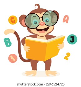 Cartoon Drawing Of Monkey Reading Book