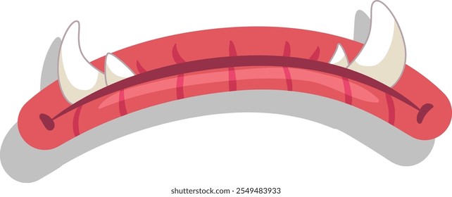 Dibujo de dibujos animados de una boca de monstruo que muestra colmillos afilados y labios rojos, aislados sobre fondo blanco, ideal para proyectos de halloween