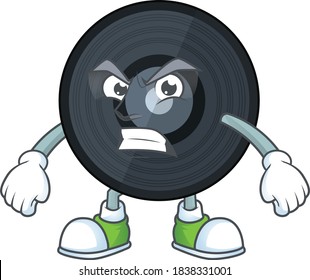 cartoon drawing of music viynl disc showing angry face. Vector illustration