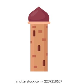 Cartoon drawing of old or ancient Islamic or Muslim castle for Arab village or town on white background. Arabian city or landscape element vector illustration