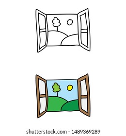 cartoon drawing of an open window