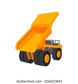 Cartoon drawing of orange truck on white background. Construction site vehicle vector illustration. Construction concept