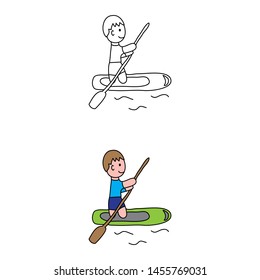 cartoon drawing of a paddleboarding man