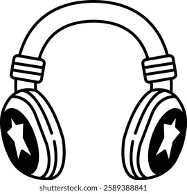 A cartoon drawing of a pair of headphones with stars on them