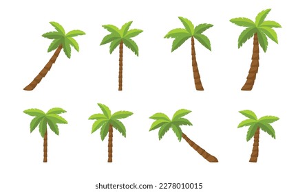 A cartoon drawing of palm trees. Set of palm trees. Vector illustration with palm tree