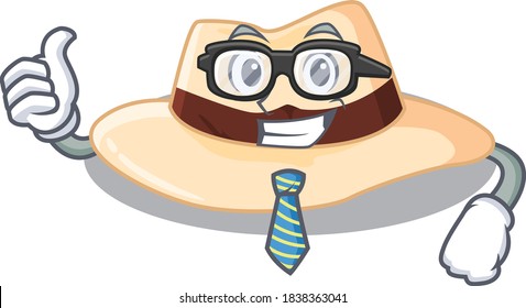 cartoon drawing of panama hat Businessman wearing glasses and tie