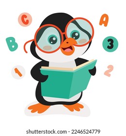 Cartoon Drawing Of Penguin Reading Book