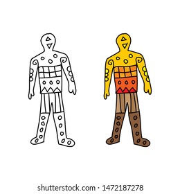 cartoon drawing of people with abstract pattern