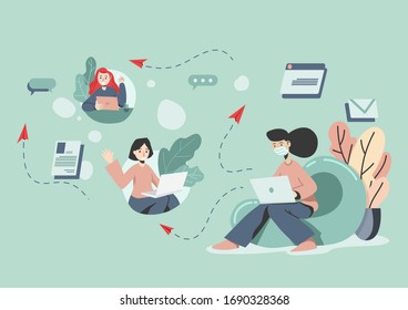 Cartoon drawing of people who work at home Is a vector image or illustration that can be used for various designs and media