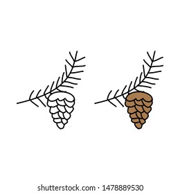 cartoon drawing of a pine cone and a branch