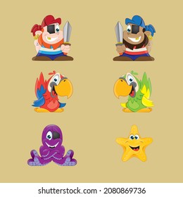 a cartoon drawing of a pirates themed set used for indoor playground softplay
pirates, parrot, squid, starfish