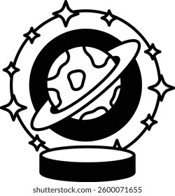 A cartoon drawing of a planet with a circle around it