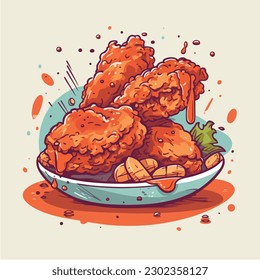 Dibujo de un plato de pollo frito con salsas.