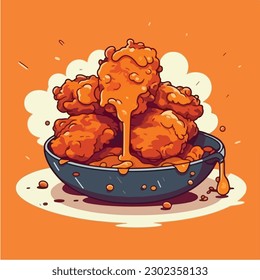 A cartoon drawing of a plate of fried chicken with sauces. svg