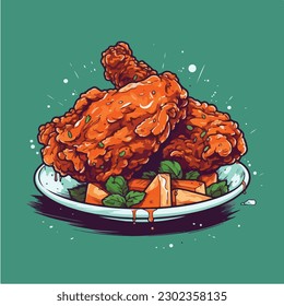 A cartoon drawing of a plate of fried chicken with sauces.