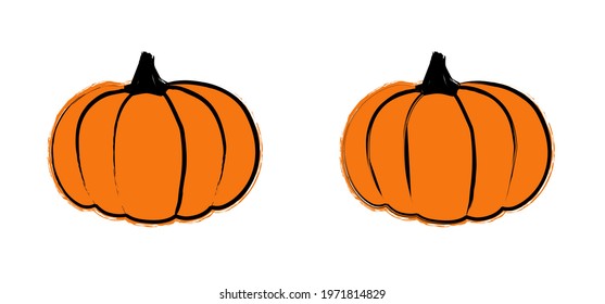 Cartoon drawing pumpkins for happy halloween party on 31 october fest. Pumpkin, pictogram. Flat vector sketch sign. Autumn time.