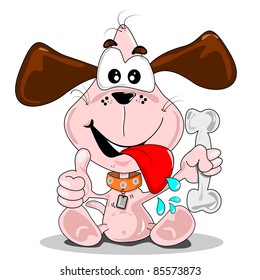 A cartoon drawing of a puppy dog with a bone