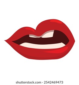 Cartoon drawing of red lips slightly parted and showing teeth biting down