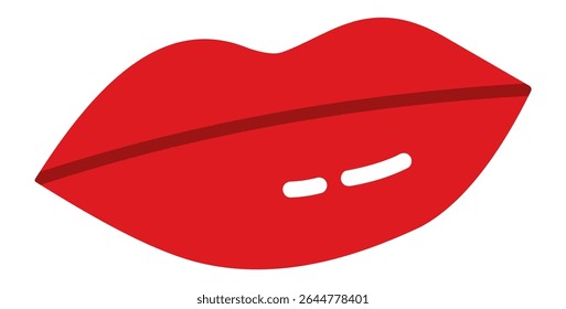 Cartoon drawing of red lips slightly open showing a hint of teeth with red lipstick on a white background, ideal for beauty and makeup projects