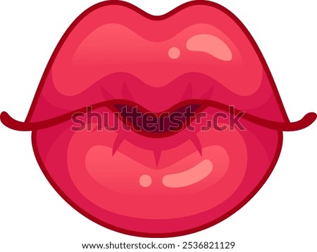 Cartoon drawing of red puckered glossy lips giving an air kiss, expressing love, romance, affection, and flirting