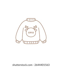 Um desenho animado de um suéter de rena. A camisola tem uma cabeça de veado, ilustração vetorial