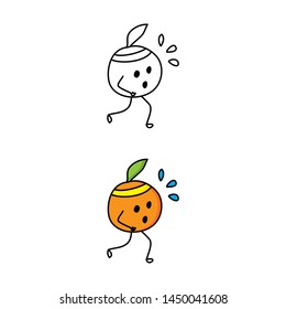 cartoon drawing of a running orange